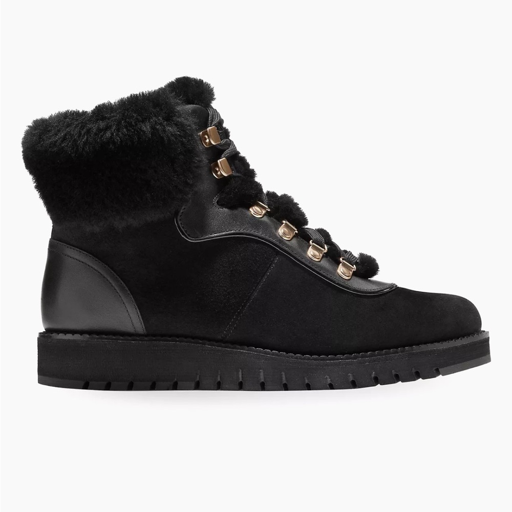 Cole Haan ZERØGRAND Explore Upstate Waterproof Hiking Boots Black Wool Leather